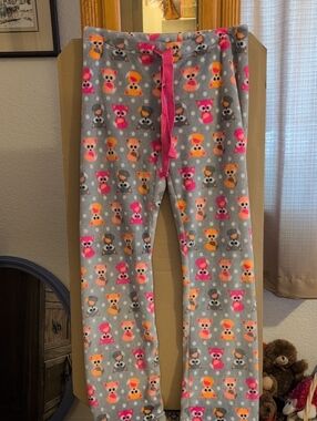 Kids Gray Fleece Pajama Pants with Pink and Orange Fox Pattern